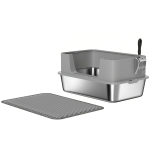 PawHut Arenero para Gatos de Acero Inoxidable XL con Borde Alto Pala Fácil de Limpiar Prueba de Fugas 60x40x29,5 cm Gris
