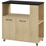 HOMCOM Carrito de Cocina con Ruedas 2 Puertas Estante Ajustable Especieros para Comedor 75x40x80,5 cm Natural