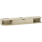 HOMCOM Meuble TV suspendu, meuble télé pour téléviseur jusqu'à 50 pouces, tiroir rabattable 2 étagères 120x24x16cm bois naturel