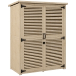 Outsunny Armario de Jardín 0,83 m² 127x65x168 cm con 2 Puertas de Persiana 2 Estantes 2 Asas y Techo Impermeable Natural