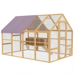 PawHut Hühnerstall Holz mit Freilauf, Sicherheitsschloss, Tür, 4 Nistkasten, für 8-12 Hühner, ca. 2,8 x 1,8 x 1,9 m, Gelb