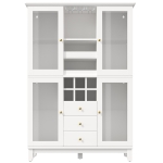 White Wine Cabinet with App-Controlled RGB LED Lighting, Adjustable-Dlass-Shelf Showcase with Wine Rack and Glass Holder, 120L x 40W x 180.5H cm, White