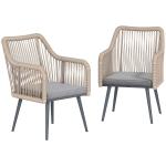 Outsunny Set de 2 Sillas de Jardín Exterior de Ratán con Cojines Reposabrazos y Marco de Acero para Terraza 54x65x80 cm Gris