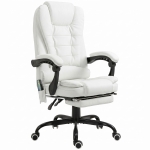 Vinsetto Cadeira de Escritório com 7 Pontos de Massagem com Apoio para os Pés Retrátil, Altura Ajustável, Comando Remoto e Tecido PU Branco