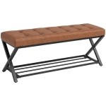 HOMCOM Schuhbank, Eingangsbank mit Kunstlederpolster, Ablage bis 220 kg für Flur, Eingangsbereich, 112 x 37 x 47 cm, Braun
