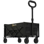 Outsunny 60L Foldable Festival Trolley on Wheels, Collapsible Wagon Cart with Drop-Down Tailgate, Adjustable Handle, Black