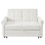 Convertible Sofa Bed with Adjustable Backrest, Functional Sofa with USB & Type-C Ports and Storage Pocket, 135L x 173W x 58H cm, Off White