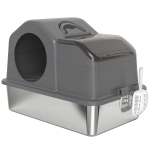 PawHut Arenero para Gatos Cubierto con Bandeja de Acero Inoxidable Tapa Extraíble Bordes Altos Fácil de Limpiar Gris Oscuro