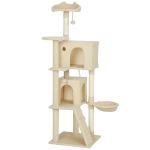 PawHut Kratzbaum 160 cm Katzenturm mit Hängematte, Leiter, Höhle, 2 Plüschballen, Sisalstämme, 48 x 48 x 160 cm, Beige