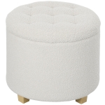 HOMCOM Zit-hocker met opbergruimte, hocker met deksel, ronde voeten-hocker, opbergbox, met houten poten, Wit
