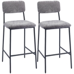 HOMCOM Set van 2 barkrukken, gepolsterde hoge stoelen voor keukentafel en huisbar, rugleuning, voetsteun, stofbekleding, staal, grijs