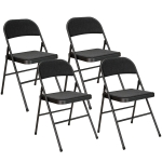 HOMCOM 4-delige Set Opklapbare Stoelen, Draagbare Kantoorstoelen, Metalen Poten, Opvouwbare Stoel voor Kantoor, Receptie, Wachtkamer, Linnen-Look, Zwart