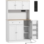 HOMCOM Armário de Cozinha Alto com Estação de Carregamento 6 Portas 1 Gaveta Prateleiras Ajustáveis 4 Prateleiras 100x40x173 cm Branco