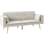 HOMCOM Tweezits Bedbank, Verstelbare Rugleuning, Zachte Kussens, Fluweelachtige Bekleding, voor Woonkamer, Gastenkamer, Beige