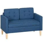 HOMCOM 2‑zitsbank met opbergruimte, knoopgestikte rugleuning, kussens, rubberhout, 117x62x78 cm — Blauw