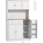 HOMCOM 173 cm Tall Kitchen Cupboard with Charging Station, Pantry Storage Cabinet with Adjustable Shelves and 5 Door Racks