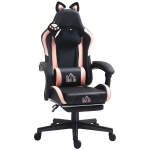 HOMCOM Gamingfauteuil met kattenoortjes, kantelbare rugleuning, uitschuifbare voetsteun, tot 120 kg, Roze/Zwart