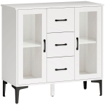 HOMCOM Modern sideboard met soft-close deuren, buffetkast met 3 lades, 2 glazen deuren, verstelbare planken, MDF, wit