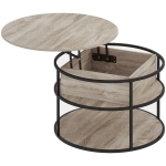 HOMCOM Runder Kaffeetisch mit anhebbarer Tischplatte, Stauraum, seitliche Regale, Stahlrahmen, Couchtisch, Eiche