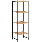 HOMCOM Vrijstaand opbergrek badkamerrek van bamboe en staal, met 4 planken, 4-laags boekenrek, 36,5 x 33 x 110 cm, natuur