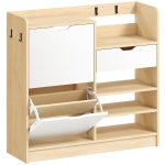 HOMCOM Schoenenrek voor hal, schoenenkast met klapladen, open planken, 4 haken, voor tot 14 paar schoenen, Wit
