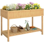 Outsunny Huerto Urbano de Madera Mesa de Cultivo con Estante Inferior Jardinera Elevada para Cultivo 110x46x76 cm Natural