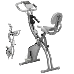 HOMCOM Bicicleta Estática Plegable 3 en 1 con Respaldo y 8 Niveles Resistencia Magnética, Bicicleta Estática en Casa Ajustable con Monitor LCD Volante Bandas Sensor de Pulso Soporte de Teléfono Gris