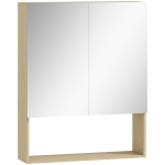 HOMCOM badkamerkast, spiegeldeuren, open rek, wandmontage, MDF, spaanplaat, eiken