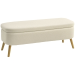 HOMCOM Opbergzitbank, zitbank met 65 L opbergruimte, teddyfleece-stof, rubberhout, 120 x 42 x 45 cm, beige