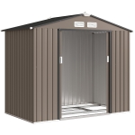Outsunny Abrigo de Jardim 213x130x185 cm Abrigo de Jardim Metálico de Exterior com 2 Portas Deslizantes e 4 Janelas Marrom