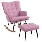 HOMCOM Conjunto de Poltrona Baloiço com Apoio para os Pés Poltrona Relax com Almofada Acolchoada e Anti-Tombo 64x89x90 cm Rosa