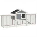 PawHut Poulailler clapier modèle chalet multi-équipé : rampes, nichoirs, plateau, en bois massif 204 x 85 x 93 cm gris