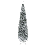 HOMCOM Árbol de Navidad Estrecho 270 cm Árbol Navideño Nevado con 1014 Ramas y Soporte de Metal para Salón Verde y Blanco