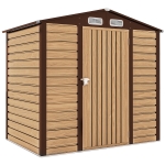 Outsunny Caseta de Jardín 190x131x188 cm Cobertizo Metálico para Herramientas con 2 Ventilaciones y Puerta para Terraza Roble