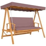 Outsunny Hollywoodschommel met zonnescherm, echt houten tuinschommel, schommelbank met ligfunctie, voor 3 personen, Bruin