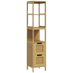 kleankin Armario Alto para Baño con 3 Estantes y 2 Cajones de Bambú Estilo Moderno 30x30x142,5 cm Natural