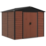 Outsunny Cobertizo de Jardín Exterior 4,4 m² 240x206x198 cm con Base Puerta Corredera y Cerradura Armario para Jardín Teca