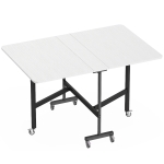 HOMCOM Table à Manger Pliante sur Roulettes pour 4-6 Personnes 120 cm, Roues avec Freins, 2 Abattants, Industriel, Blanc Noir