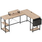 HOMCOM Escritorio Esquinero Reversible en L Largo 168-240 cm Industrial con Soporte Monitor y CPU Estantería Bolsillo Natural