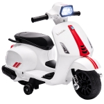 AIYAPLAY Motocicletă Electrică pentru Copii cu Licență Vespa, Baterie Reîncărcabilă 6V, Roți Ajutătoare și Lumini, 2-4 Ani, Albă