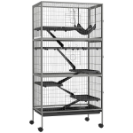 PawHut Cușcă pentru Iepuri cu 4 Intrări pe Niveluri Multiple cu Hamac, din Oțel și PP, 80x52x159 cm