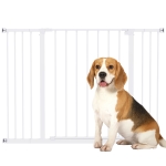 PawHut Barrière de Sécurité Chien Réglable 76-107 cm, avec 2 Rallonges (10/15 cm), Ouverture d'une Main, sans Perçage, Blanc