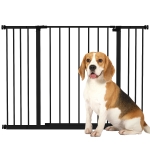 PawHut Barrière de Sécurité Chien Réglable 76-107 cm, avec 2 Rallonges (10/15 cm), Ouverture d'une Main, sans Perçage, Noir