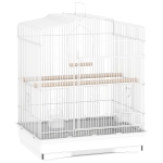 PawHut Vogelkäfig im Vintage-Design für kleine Vogelarten inkl. Zubehör 46,5 x 36 x 59 cm Stahl, Holz, Weiß+Natur