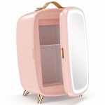 HOMCOM Nevera para Cosméticos Pequeña con 6L Capacidad con Puerta con Espejo y Luces LED Ajustables 24,3x19,4x35,6 cm Rosa