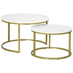 HOMCOM Bijzettafel set, 2 delige tafelset, Ø74 & Ø59 cm, Marmerlook, Frame in goud