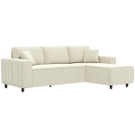 HOMCOM 3-Zitsbank met Chaise Longue, Woonkamerbank met Corduroy Bekleding, 2 Extra Kussens, Gestoffeerde Bank, Crèmewit