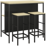 HOMCOM Barset, 2 Barkrukken & 1 Bartafel, vlekbestendig, stabiel, Staalframe, Zwart/Eik