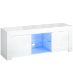HOMCOM TV-kast met LED-verlichting, 2 kastdeuren, glazen plank, kabelopeningen, voor woonkamer, spaanplaat, wit