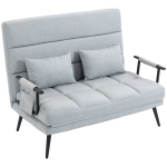 HOMCOM Sofá-cama de 2 Lugares 3 em 1 em Tecido Efeito Linho com Encosto Ajustável Click-Clack, Cinzento-claro